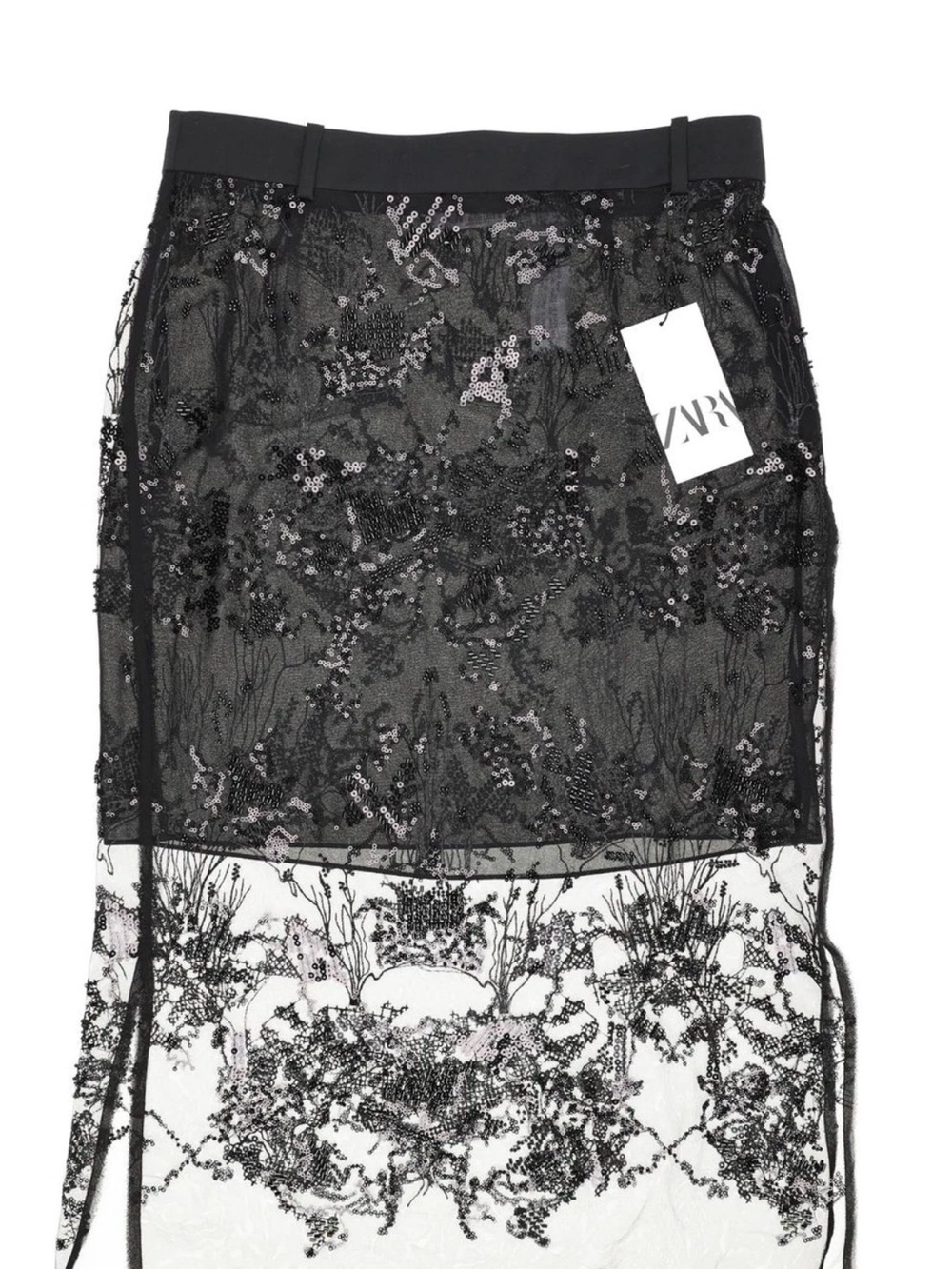 ZARA Black Lace & Sequin Pencil Skirt